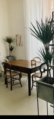a living room with a wooden table and a potted plant at Sweet Life House Rome Cavour in Rome