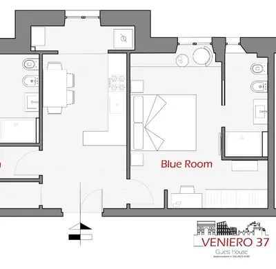 a floor plan of a blue room at Veniero37 Guest House in Rome