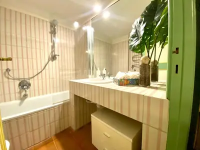 a bathroom with a sink and a shower and a tub at Pantheon Ancient Rome Apartment in Rome