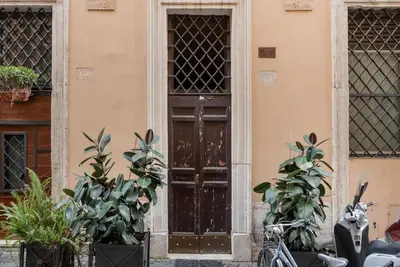 a door of a building with plants in pots at Bright Penthouse Downtown in Rome