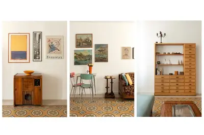 two pictures of a living room with a table at Residenza Urbana in Rome