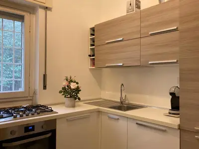 a kitchen with a sink and a stove top oven at FAIROME Apartment Farnesina in Rome