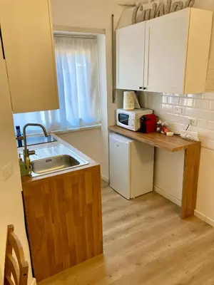 a small kitchen with a sink and a microwave at Casetta Marconi Trentotto in Rome