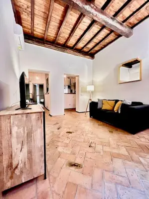 a living room with a couch and a tv at Appartamento nel cuore di Roma in Rome