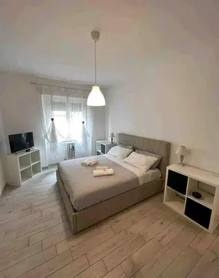 a bedroom with a large bed and a television at Bignami street in Rome