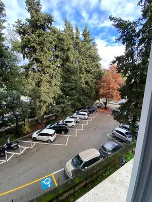 a view of a parking lot with cars parked at Sofia’s home in Rome