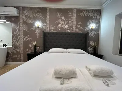 a bedroom with a large white bed with two pillows at Raffaello's Place in Rome