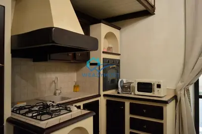 a kitchen with a stove top oven and a microwave at Shabby Loft in Colosseum in Rome