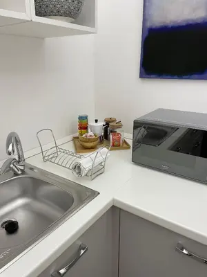 a kitchen counter with a sink and a microwave at Studio Artis Piazza di Spagna in Rome