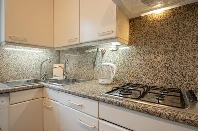 a kitchen with a stove and a counter top at Tiffany's apartment Flaminio in Rome