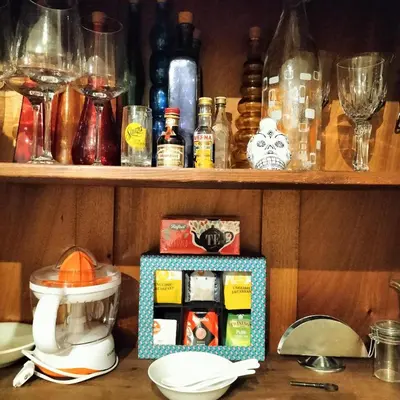 a small box sitting on a table next to a counter at Appartamento Musei Vaticani in Rome