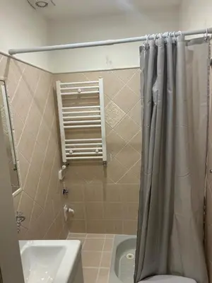 a bathroom with a shower and a toilet and a sink at Elle Cavour Apartment in Rome
