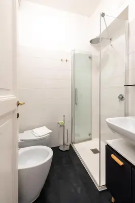 a bathroom with a shower and a sink and a toilet at Old Trastevere Studio in Rome