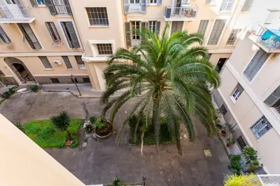 an overhead view of a palm tree in front of a building at Holiday Apartment Rome LR Blue in Rome