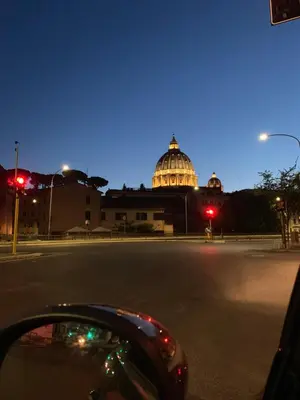 a view of a domed building with a red traffic light at Residenza Lualdi in Rome