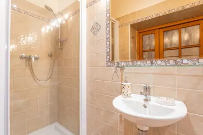a bathroom with a sink and a shower at Trastevere Vintage Artistic Loft in Rome