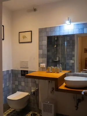 a bathroom with a sink and a toilet at Terrace Apartment On The Monuments Of Rome in Rome