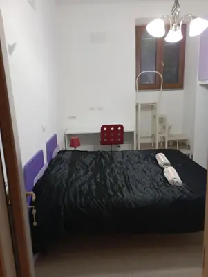 a bedroom with a bed with a black comforter at Pigneto House in Rome