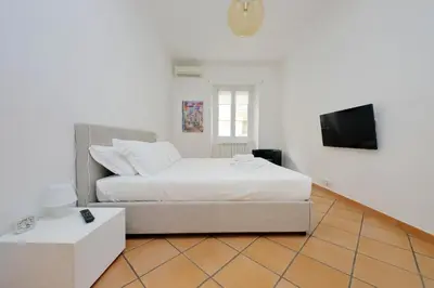 a bedroom with a bed and a flat screen tv at suity I cozy anglona apartment in Rome