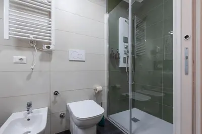 a bathroom with a shower and a toilet and a sink at Velvet Rooms in Rome