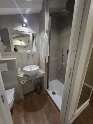 a bathroom with a sink and a shower and a toilet at The Fox Cove in Rome