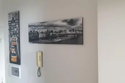 a black and white picture of a city on a refrigerator at Delizioso appartamento San Pietro in Rome