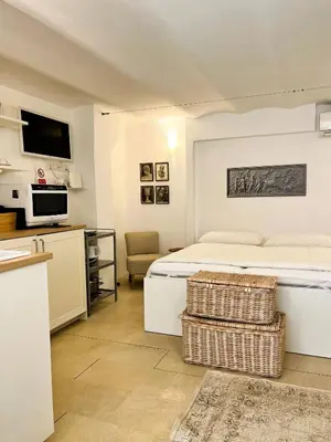 a hotel room with a bed and a kitchen at GuestHost - Flaminio MM Comfy Loft - Piazza del Popolo in Rome
