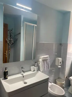 a bathroom with a sink and a toilet and a mirror at GUEST HOUSE FIDARDO in Rome