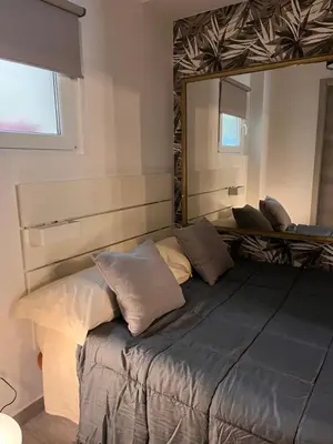 a bedroom with a large bed with a large mirror at Loft Villa Blanc in Rome