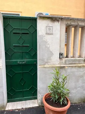 a green door with a plant in front of it at Loft Villa Blanc in Rome